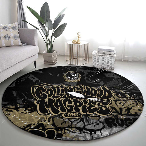 Collingwood Magpies Round Carpet Urban Graffiti Street Art - Bold Abstract Spray Paint