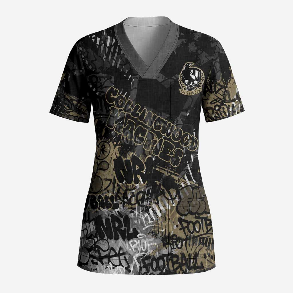 Collingwood Magpies Scrub Top Urban Graffiti Street Art - Bold Abstract Spray Paint
