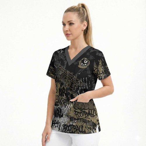 Collingwood Magpies Scrub Top Urban Graffiti Street Art - Bold Abstract Spray Paint