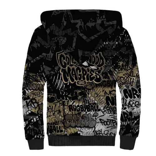 Collingwood Magpies Sherpa Hoodie Urban Graffiti Street Art - Bold Abstract Spray Paint