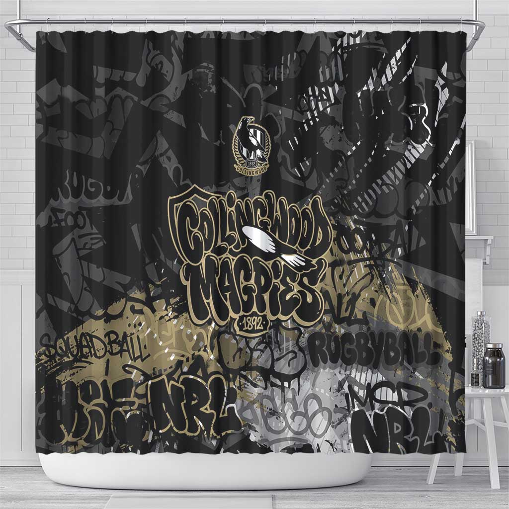 Collingwood Magpies Shower Curtain Urban Graffiti Street Art - Bold Abstract Spray Paint