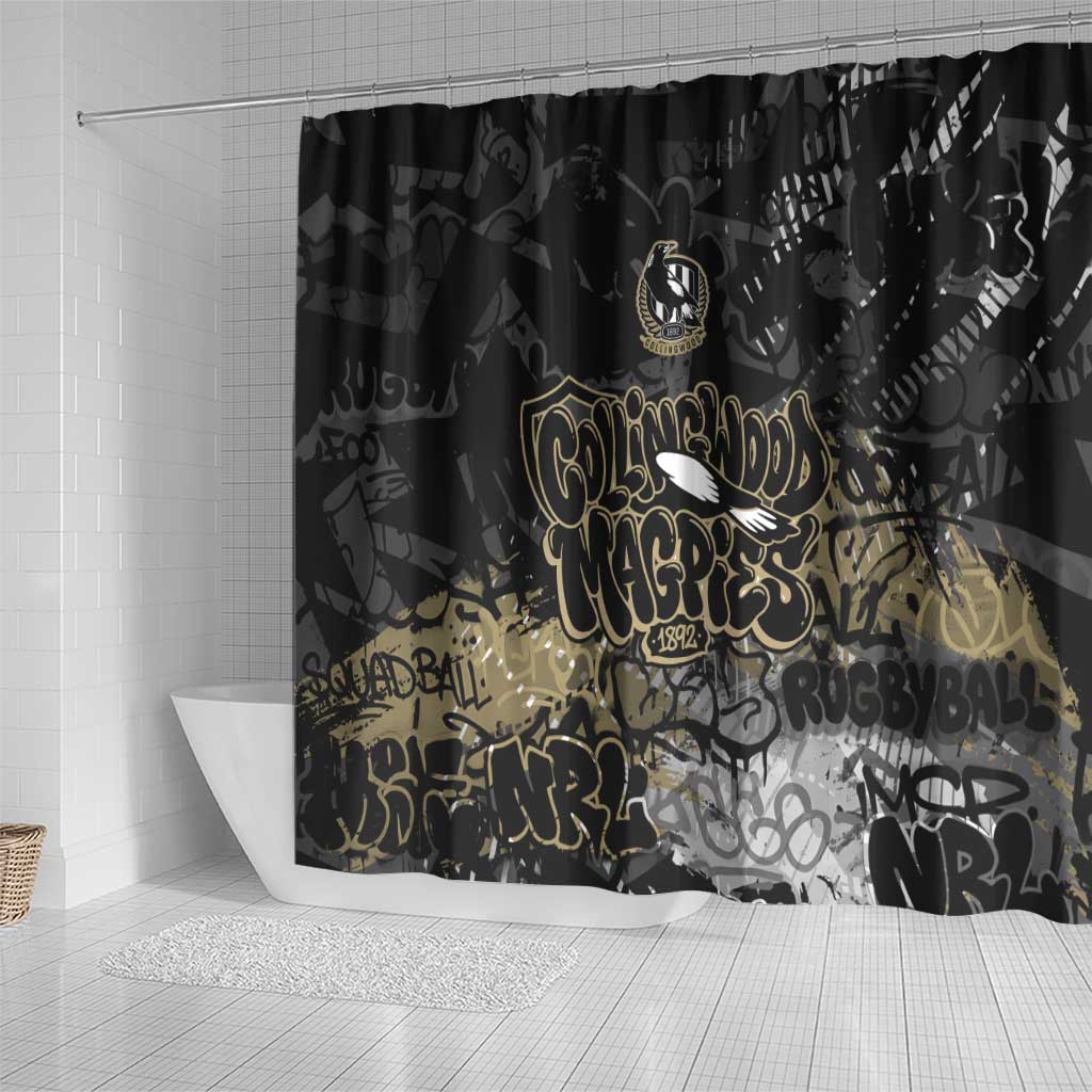 Collingwood Magpies Shower Curtain Urban Graffiti Street Art - Bold Abstract Spray Paint