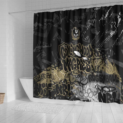 Collingwood Magpies Shower Curtain Urban Graffiti Street Art - Bold Abstract Spray Paint