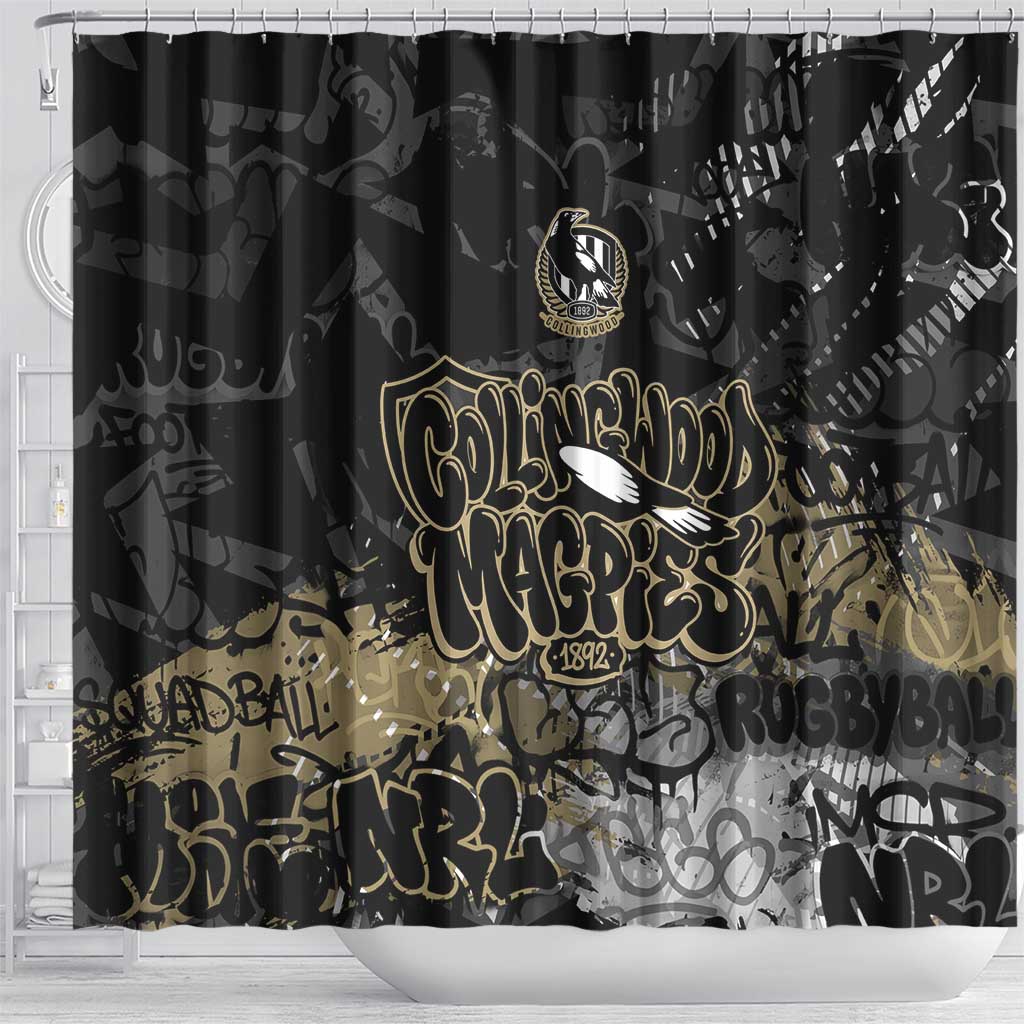 Collingwood Magpies Shower Curtain Urban Graffiti Street Art - Bold Abstract Spray Paint