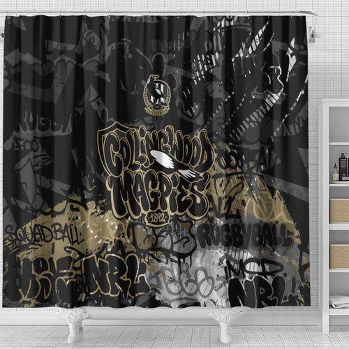 Collingwood Magpies Shower Curtain Urban Graffiti Street Art - Bold Abstract Spray Paint
