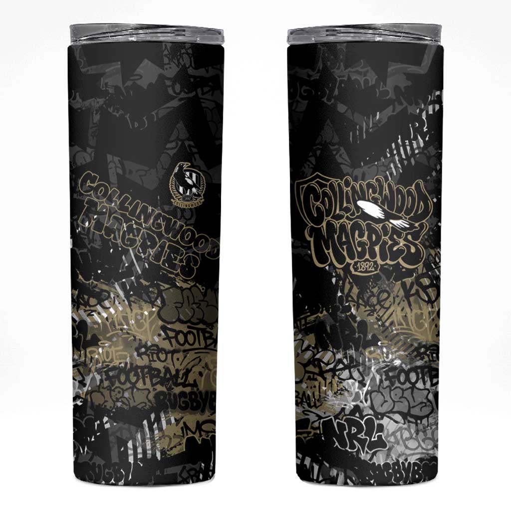 Collingwood Magpies Skinny Tumbler Urban Graffiti Street Art - Bold Abstract Spray Paint