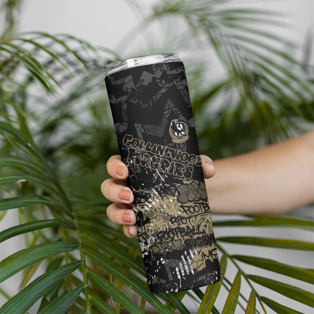 Collingwood Magpies Skinny Tumbler Urban Graffiti Street Art - Bold Abstract Spray Paint
