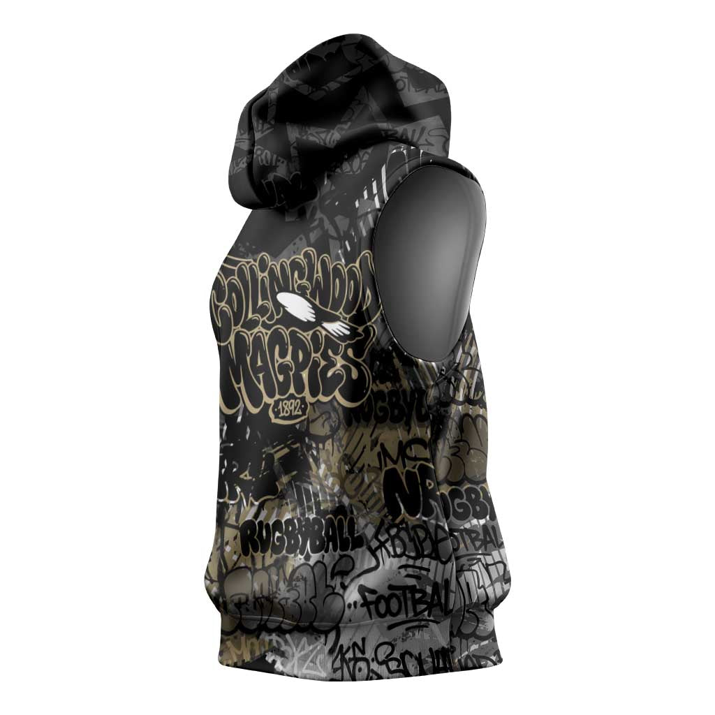 Collingwood Magpies Sleeveless Hoodie Urban Graffiti Street Art - Bold Abstract Spray Paint