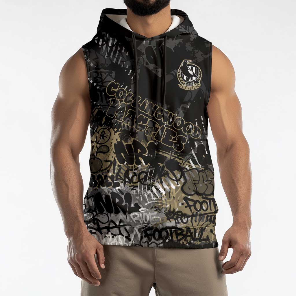 Collingwood Magpies Sleeveless Hoodie Urban Graffiti Street Art - Bold Abstract Spray Paint