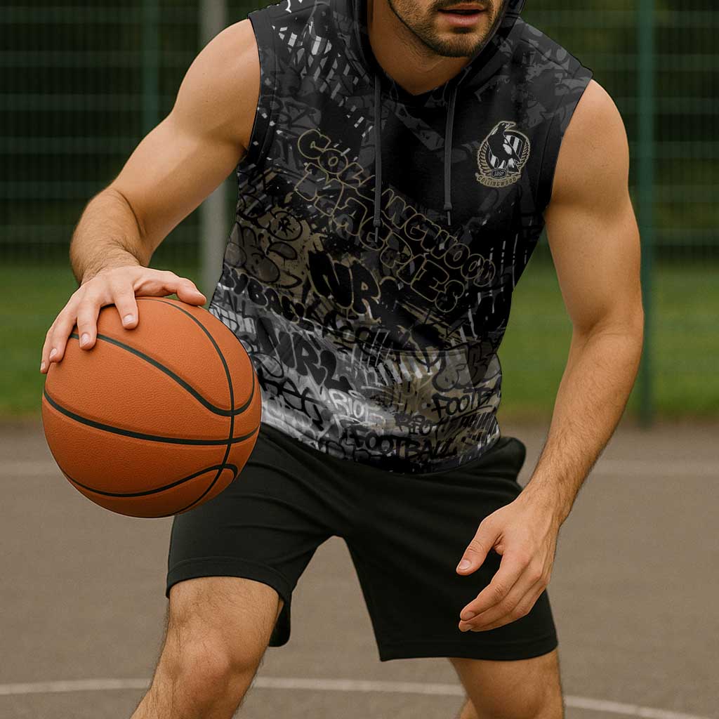 Collingwood Magpies Sleeveless Hoodie Urban Graffiti Street Art - Bold Abstract Spray Paint