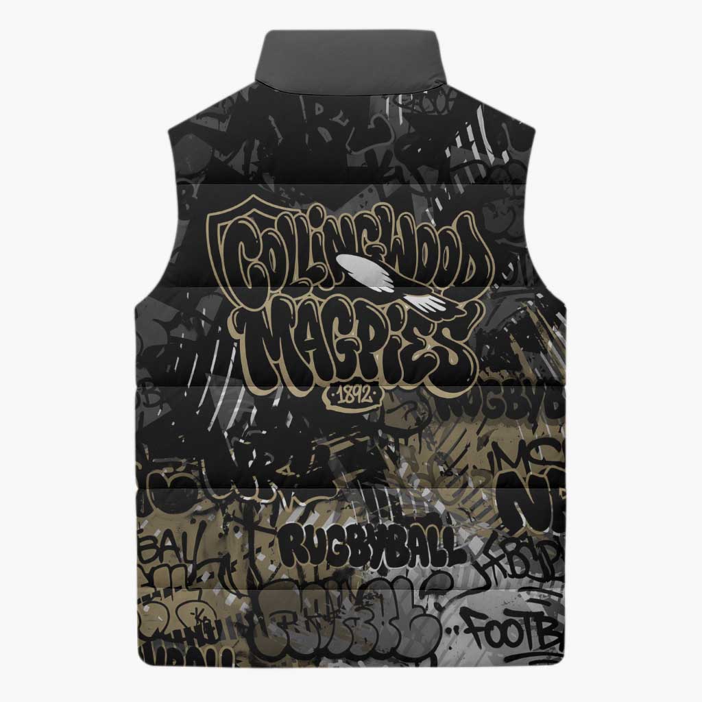 Collingwood Magpies Sleeveless Puffer Jacket Urban Graffiti Street Art - Bold Abstract Spray Paint