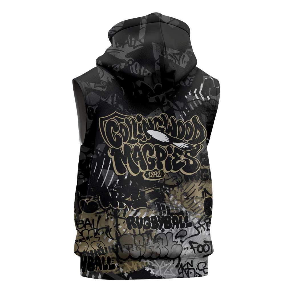Collingwood Magpies Sleeveless Zip Hoodie Urban Graffiti Street Art - Bold Abstract Spray Paint