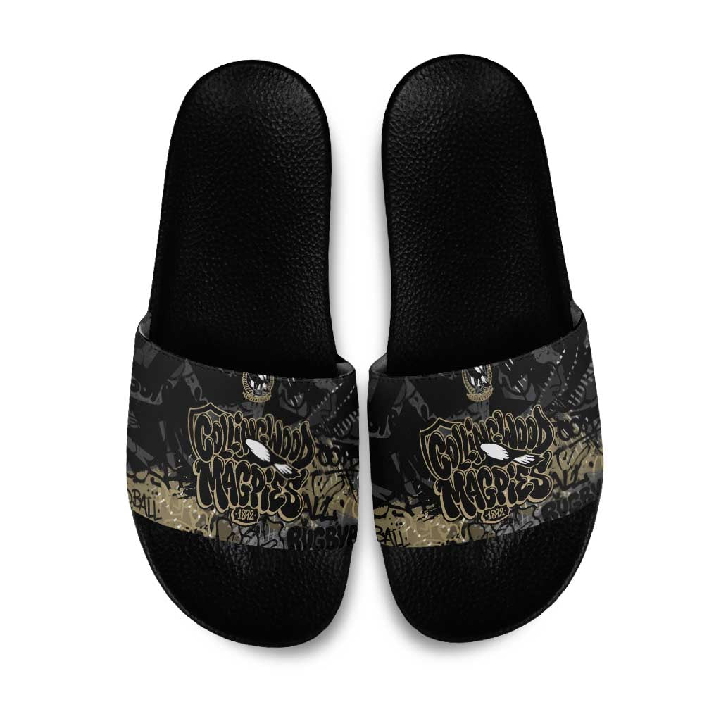 Collingwood Magpies Slide Sandals Urban Graffiti Street Art - Bold Abstract Spray Paint