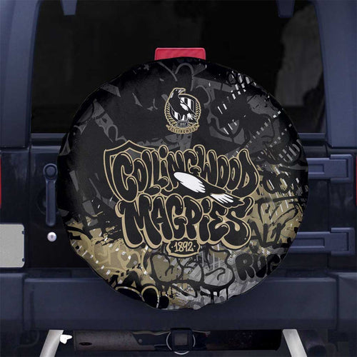 Collingwood Magpies Spare Tire Cover Urban Graffiti Street Art - Bold Abstract Spray Paint