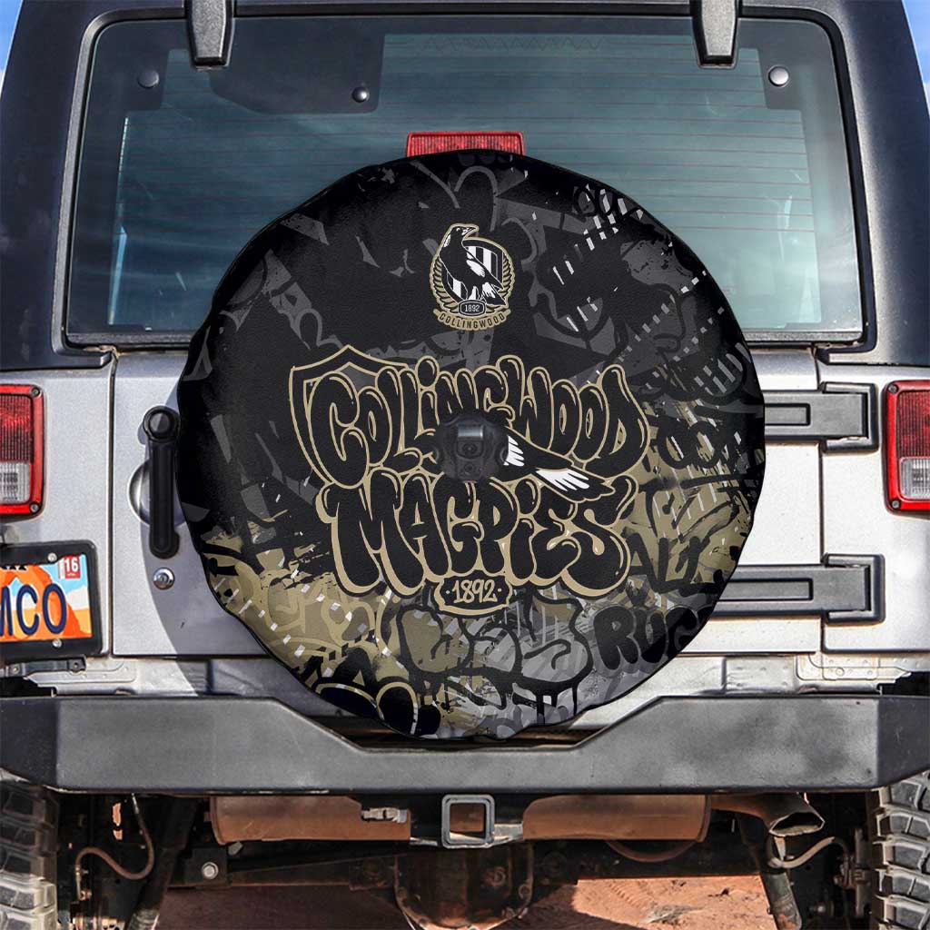 Collingwood Magpies Spare Tire Cover Urban Graffiti Street Art - Bold Abstract Spray Paint