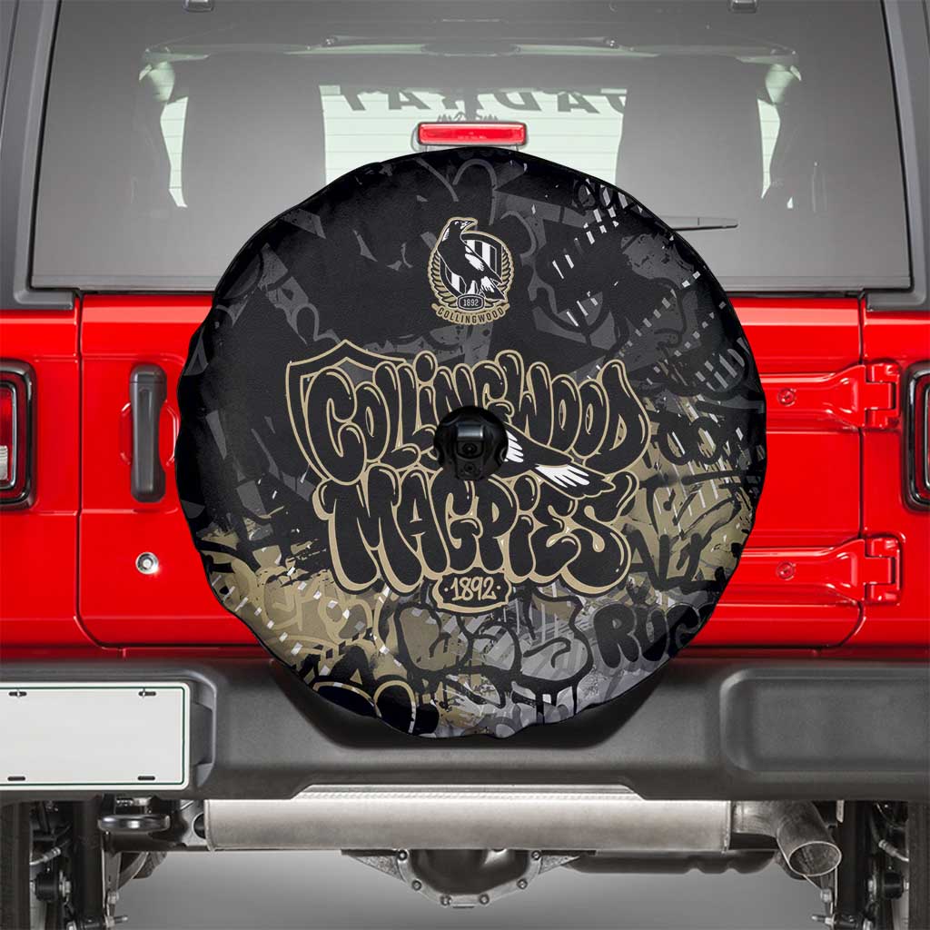 Collingwood Magpies Spare Tire Cover Urban Graffiti Street Art - Bold Abstract Spray Paint