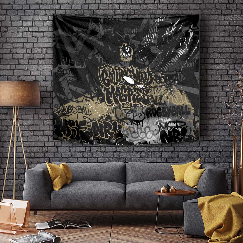Collingwood Magpies Tapestry Urban Graffiti Street Art - Bold Abstract Spray Paint