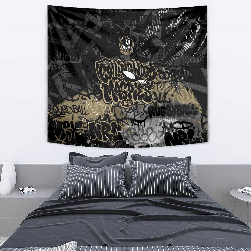 Collingwood Magpies Tapestry Urban Graffiti Street Art - Bold Abstract Spray Paint
