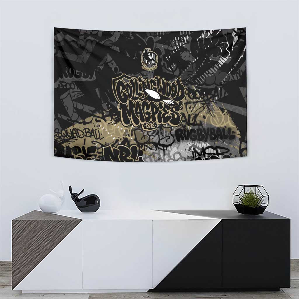 Collingwood Magpies Tapestry Urban Graffiti Street Art - Bold Abstract Spray Paint
