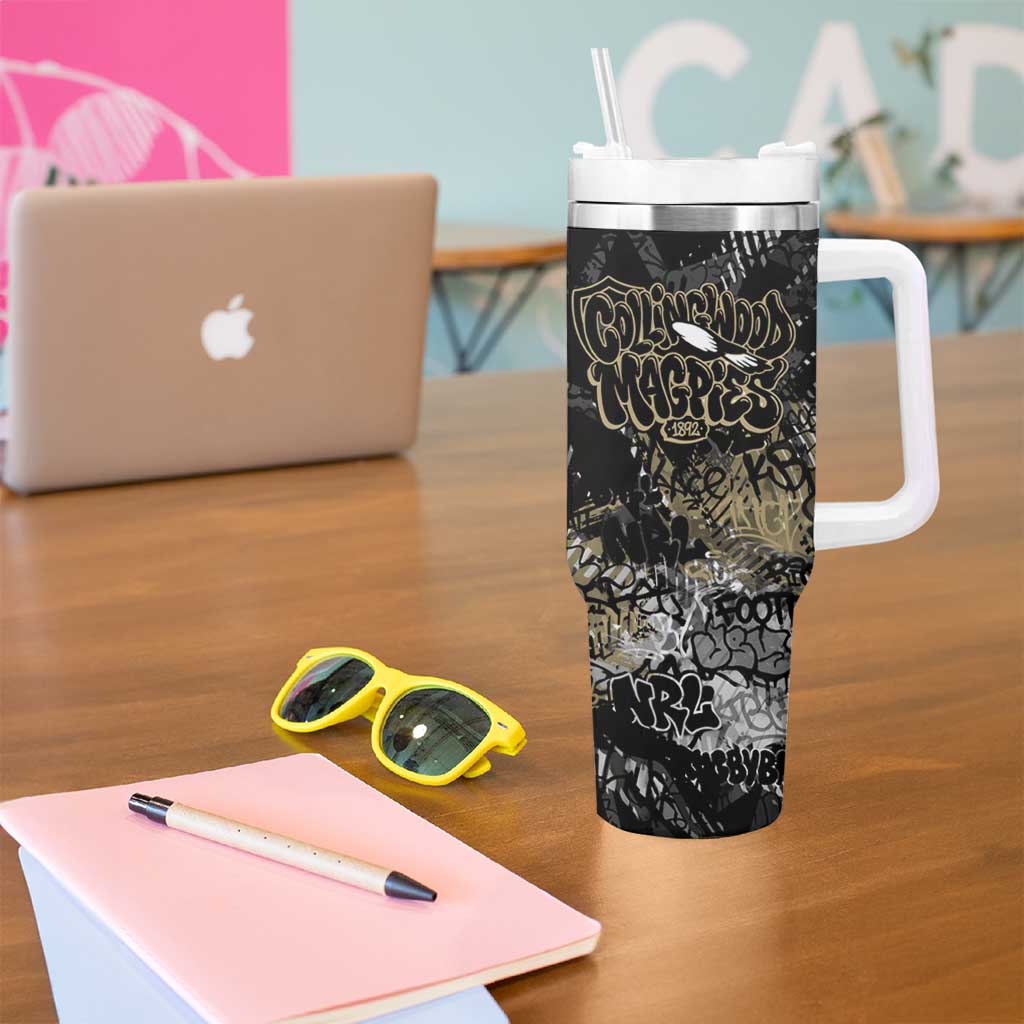 Collingwood Magpies Tumbler With Handle Urban Graffiti Street Art - Bold Abstract Spray Paint