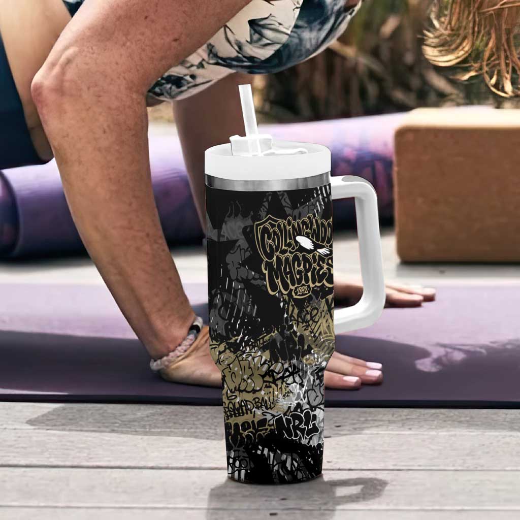 Collingwood Magpies Tumbler With Handle Urban Graffiti Street Art - Bold Abstract Spray Paint
