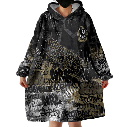 Collingwood Magpies Wearable Blanket Hoodie Urban Graffiti Street Art - Bold Abstract Spray Paint