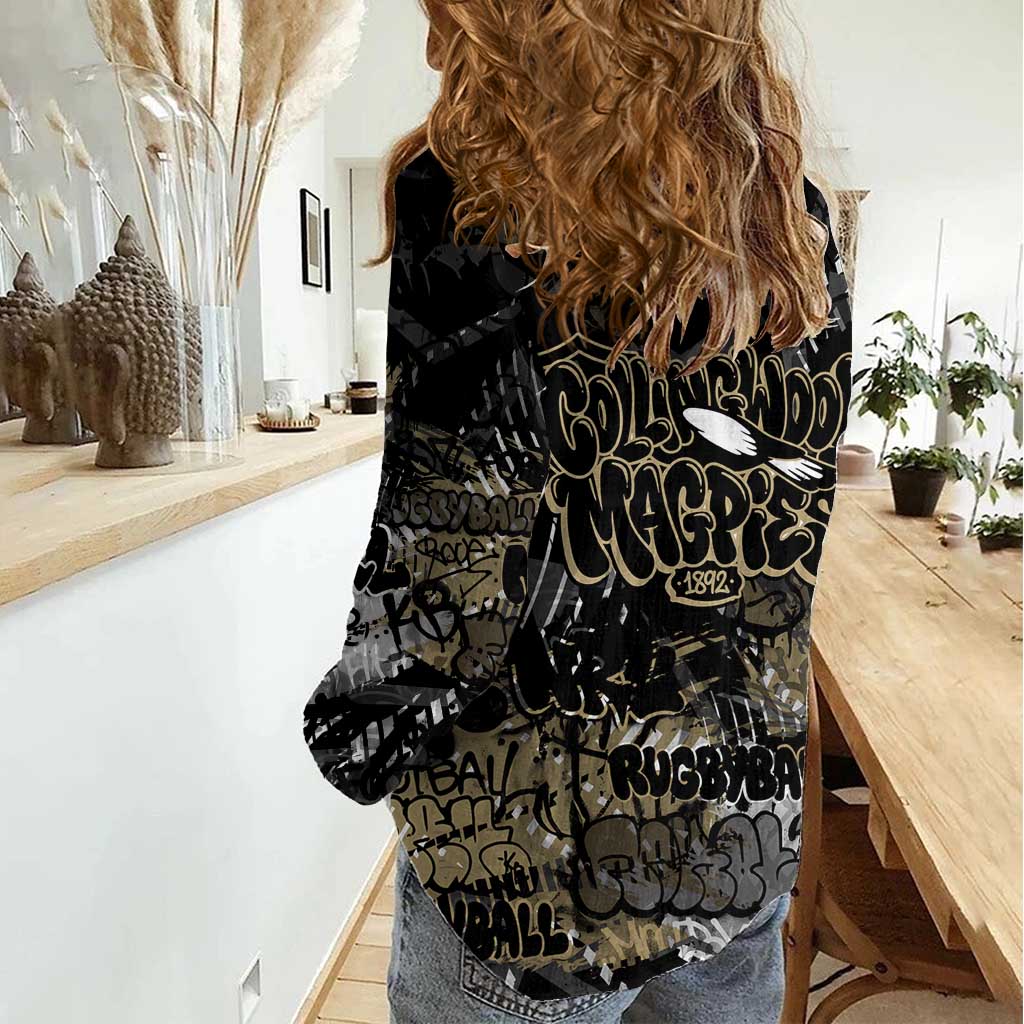 Collingwood Magpies Women Casual Shirt Urban Graffiti Street Art - Bold Abstract Spray Paint