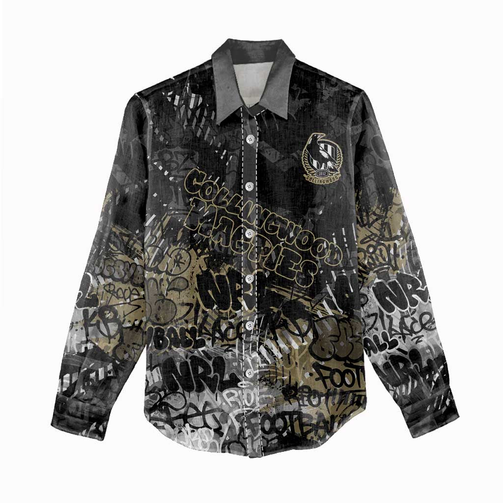 Collingwood Magpies Women Casual Shirt Urban Graffiti Street Art - Bold Abstract Spray Paint