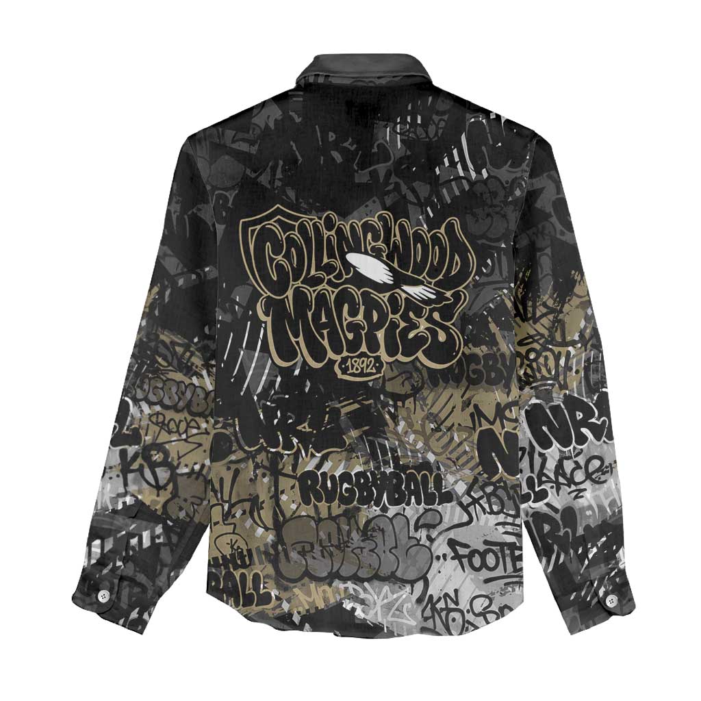 Collingwood Magpies Women Casual Shirt Urban Graffiti Street Art - Bold Abstract Spray Paint