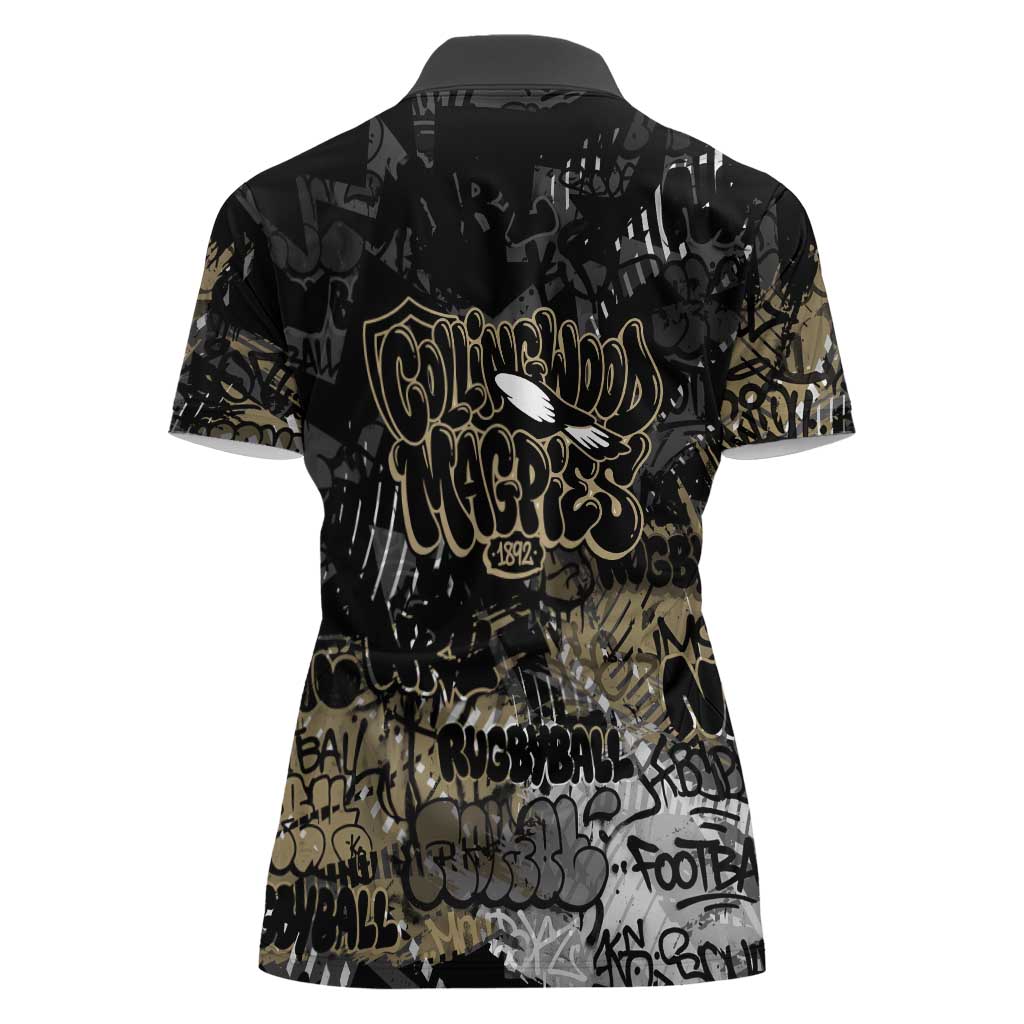 Collingwood Magpies Women Polo Shirt Urban Graffiti Street Art - Bold Abstract Spray Paint