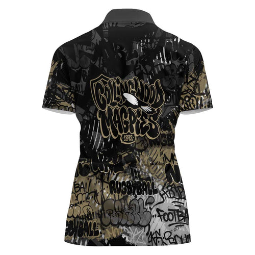 Collingwood Magpies Women Polo Shirt Urban Graffiti Street Art - Bold Abstract Spray Paint