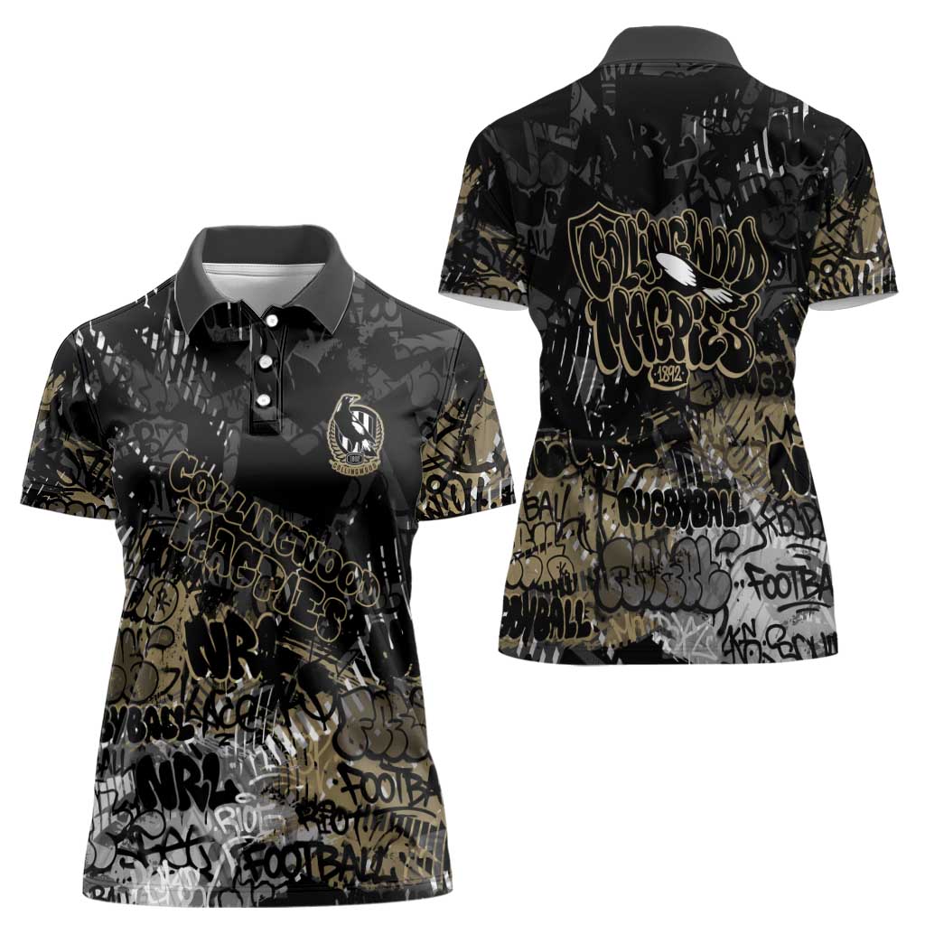 Collingwood Magpies Women Polo Shirt Urban Graffiti Street Art - Bold Abstract Spray Paint