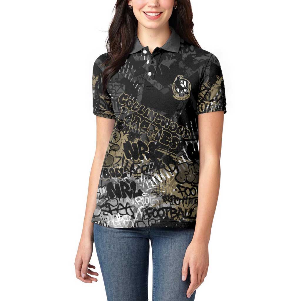 Collingwood Magpies Women Polo Shirt Urban Graffiti Street Art - Bold Abstract Spray Paint