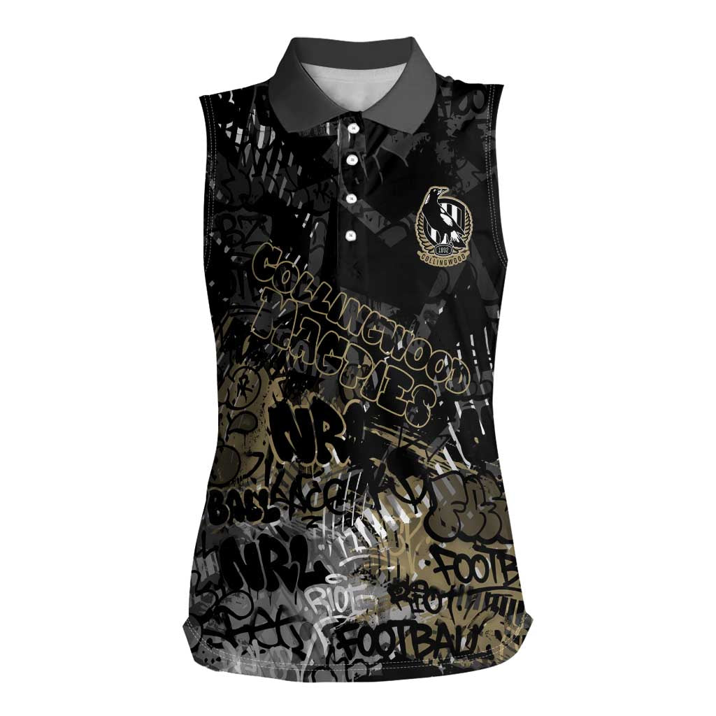 Collingwood Magpies Women Sleeveless Polo Shirt Urban Graffiti Street Art - Bold Abstract Spray Paint
