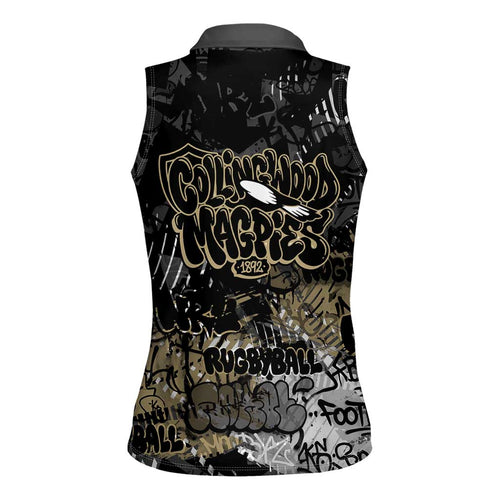 Collingwood Magpies Women Sleeveless Polo Shirt Urban Graffiti Street Art - Bold Abstract Spray Paint