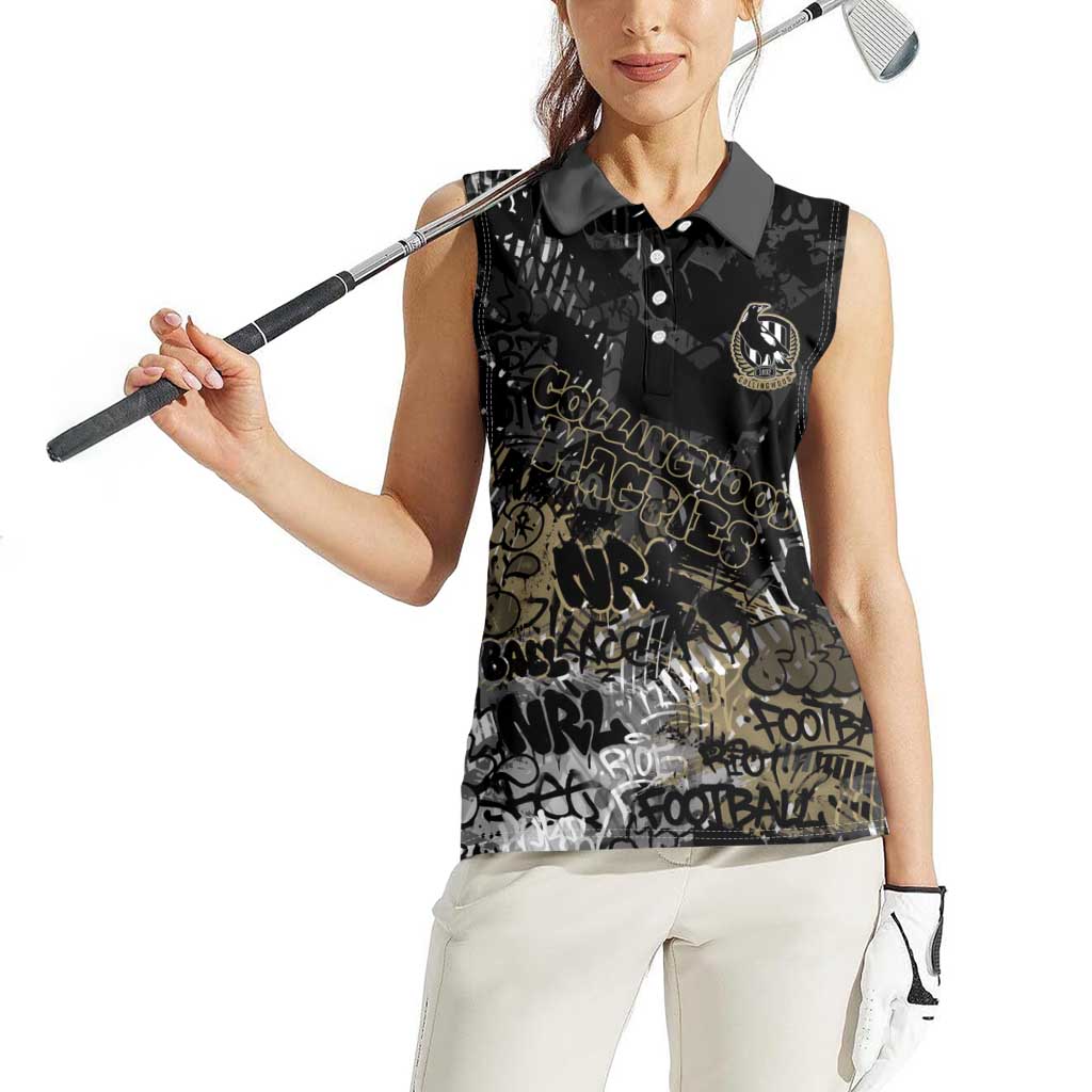 Collingwood Magpies Women Sleeveless Polo Shirt Urban Graffiti Street Art - Bold Abstract Spray Paint