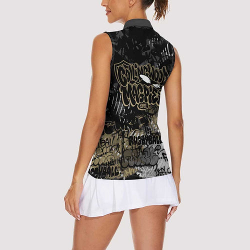 Collingwood Magpies Women Sleeveless Polo Shirt Urban Graffiti Street Art - Bold Abstract Spray Paint