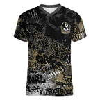 Collingwood Magpies Women V-Neck T-Shirt Urban Graffiti Street Art - Bold Abstract Spray Paint