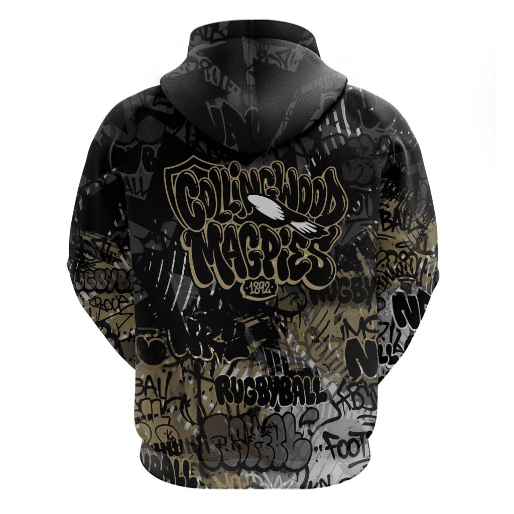 Collingwood Magpies Zip Hoodie Urban Graffiti Street Art - Bold Abstract Spray Paint