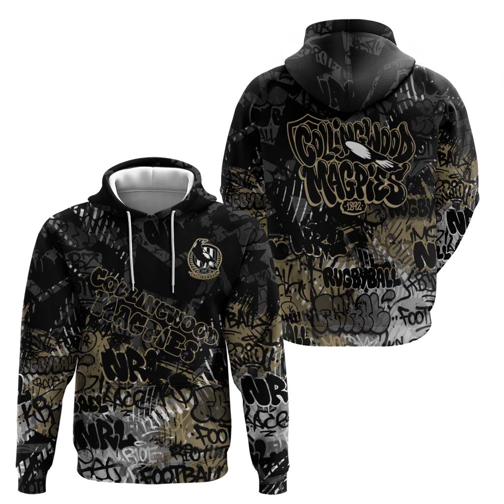 Collingwood Magpies Zip Hoodie Urban Graffiti Street Art - Bold Abstract Spray Paint
