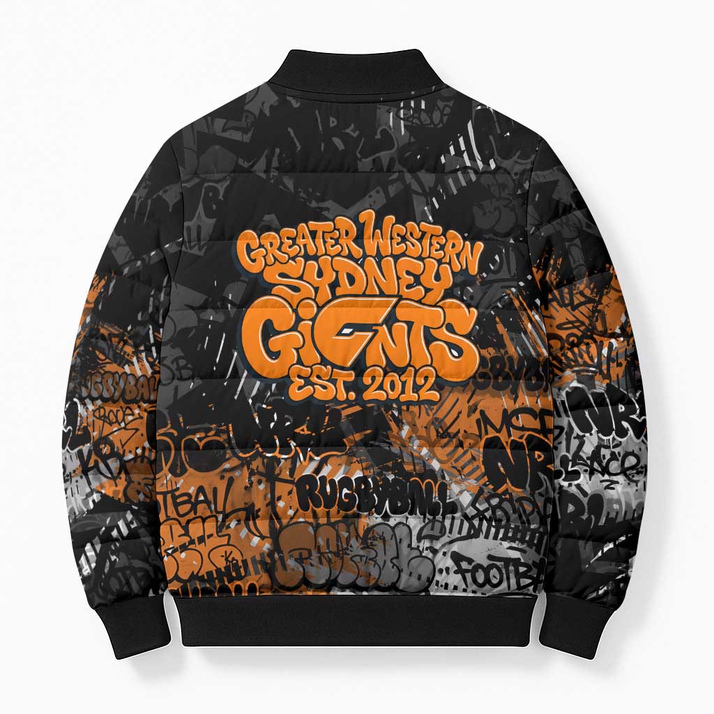 Greater Western Sydney Giants Bomber Puffer Jacket Urban Graffiti Street Art - Bold Abstract Spray Paint