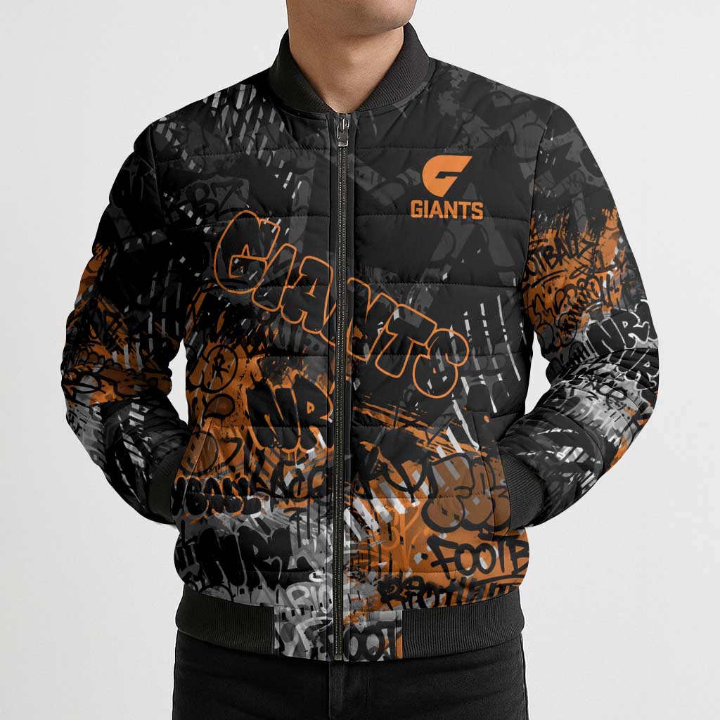 Greater Western Sydney Giants Bomber Puffer Jacket Urban Graffiti Street Art - Bold Abstract Spray Paint