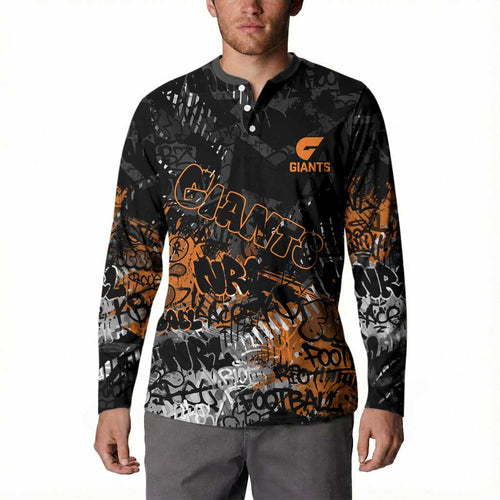 Greater Western Sydney Giants Button Sweatshirt Urban Graffiti Street Art - Bold Abstract Spray Paint