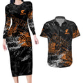 Greater Western Sydney Giants Couples Matching Long Sleeve Bodycon Dress and Hawaiian Shirt Urban Graffiti Street Art - Bold Abstract Spray Paint