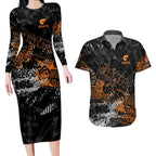 Greater Western Sydney Giants Couples Matching Long Sleeve Bodycon Dress and Hawaiian Shirt Urban Graffiti Street Art - Bold Abstract Spray Paint