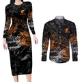 Greater Western Sydney Giants Couples Matching Long Sleeve Bodycon Dress and Long Sleeve Button Shirt Urban Graffiti Street Art - Bold Abstract Spray Paint
