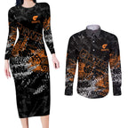 Greater Western Sydney Giants Couples Matching Long Sleeve Bodycon Dress and Long Sleeve Button Shirt Urban Graffiti Street Art - Bold Abstract Spray Paint