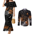 Greater Western Sydney Giants Couples Matching Mermaid Dress and Long Sleeve Button Shirt Urban Graffiti Street Art - Bold Abstract Spray Paint