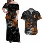 Greater Western Sydney Giants Couples Matching Off Shoulder Maxi Dress and Hawaiian Shirt Urban Graffiti Street Art - Bold Abstract Spray Paint