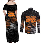 Greater Western Sydney Giants Couples Matching Off Shoulder Maxi Dress and Long Sleeve Button Shirt Urban Graffiti Street Art - Bold Abstract Spray Paint